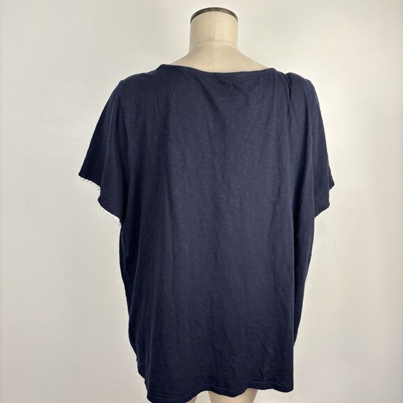 TALBOTS Women's 3XP 100% Cotton Navy Embroidered Short Sleeves Crewneck T Shirt - Picture 4 of 5